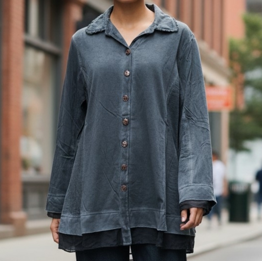 NEW! M Parsley & Sage Denim Colour Button-Front Blouse 4080